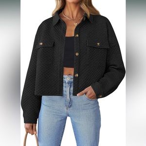 Black Quilted Crop Button Up Long Sleeve Shacket - BRAND NEW